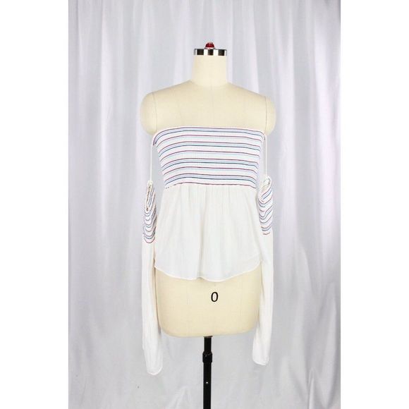 NWOT RAMY BROOK Giuliana White Silky Smocked Off Shoulder Blouse Top, Size XS - Picture 2 of 12